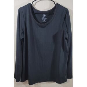 FullBeauty Black Round Neck Long Sleeves Top 14 16 Lightweight Soft Stretch